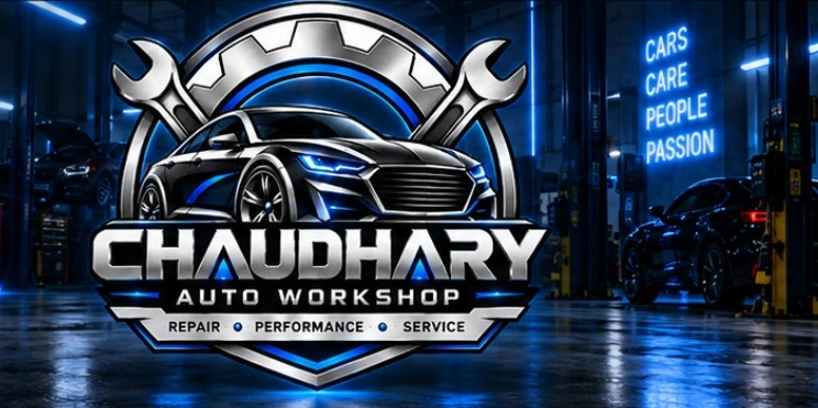 Illustrative premium auto workshop and car